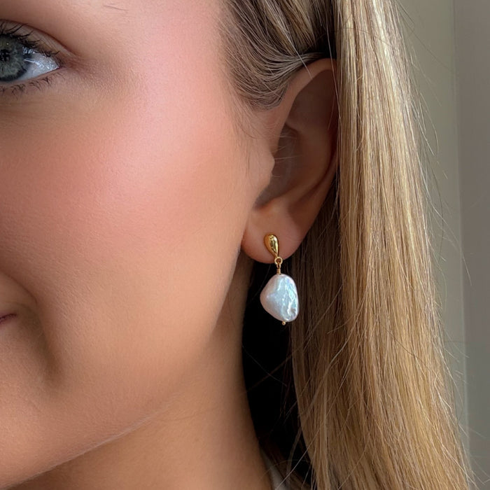Large freshwater pearl earrings gold vermeil unique baroque pearl statement earrings
