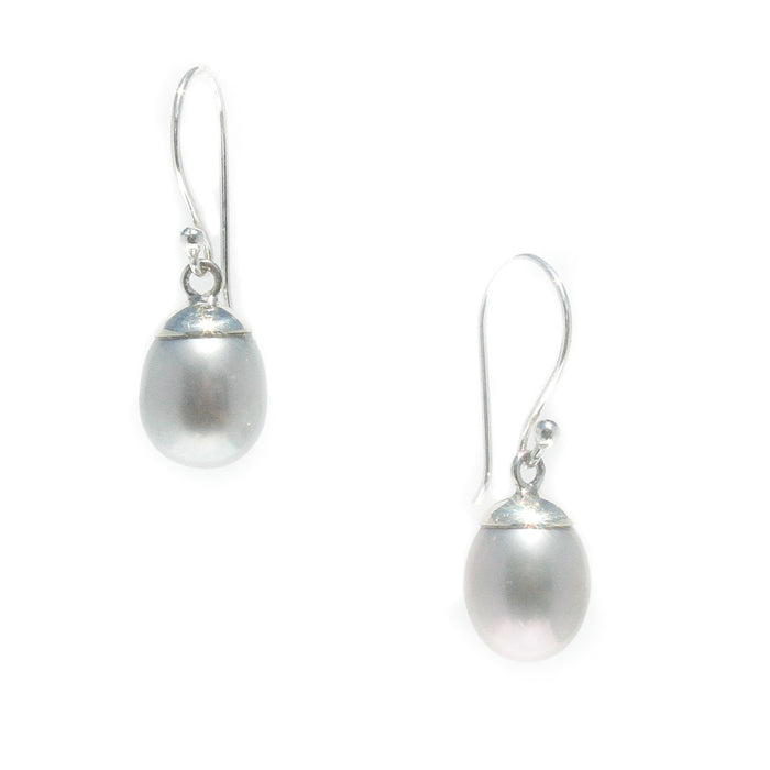 silver pearl hook earrings