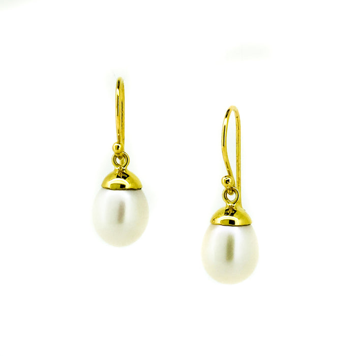 Coco White Pearl 14mm Hook Earrings set in  Gold Vermeil