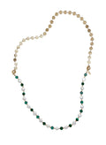 Coin Shaped Malachite And Freshwater Pearls With Flower Chain Versatile Necklace PN059