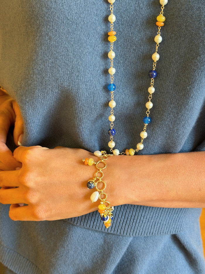 Colorful Gemstone With Freshwater Pearl Charms Bracelet SB009