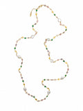 Colorful Heart Zircon Chain With Baroque Pearls Long Station Necklace SN038