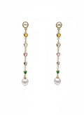 Colorful Heart Zircon With Freshwater Pearl Drops Stud Earrings SE021