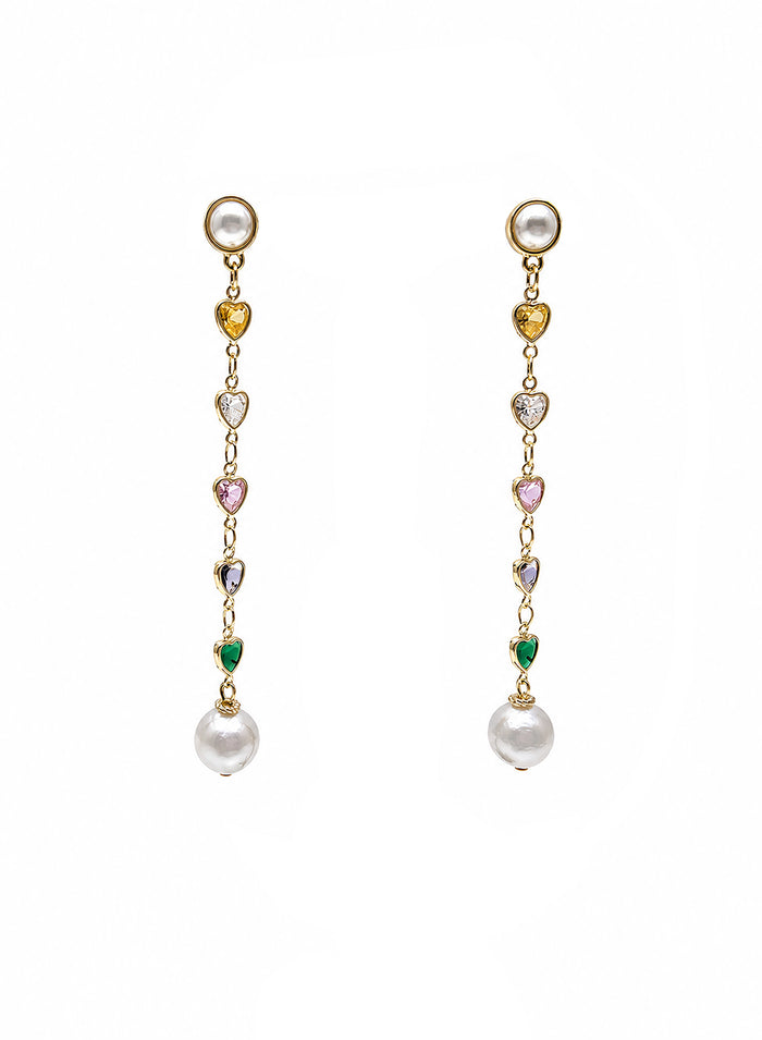 Colorful Heart Zircon With Freshwater Pearl Drops Stud Earrings SE021