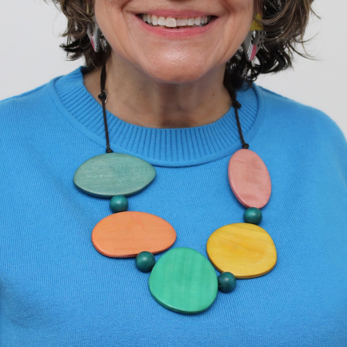 Colorful Jovie Wood Bead Statement Necklace - Sylca Designs - Chunky Jewelry