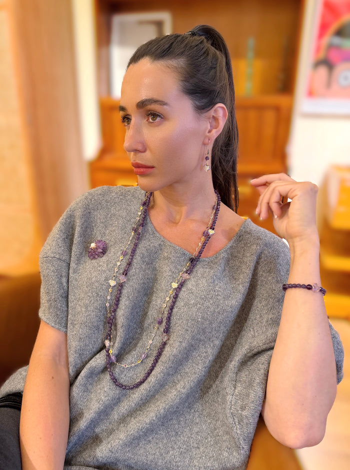 Colorful Zircon Chain With Amethyst Station Long Necklace SN010