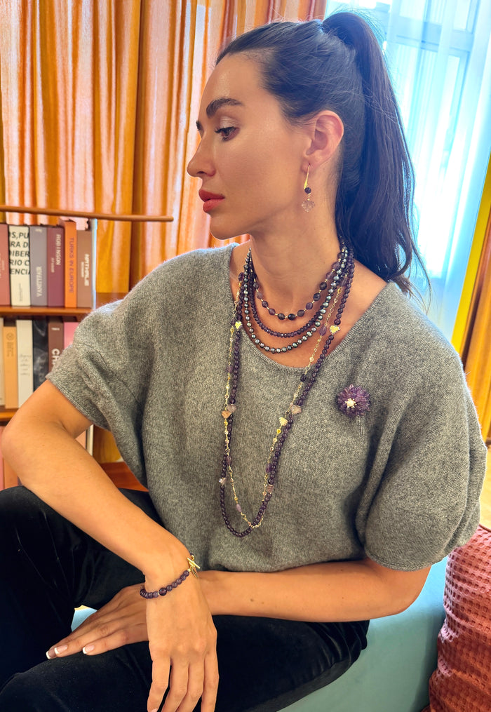 Colorful Zircon Chain With Amethyst Station Long Necklace SN010