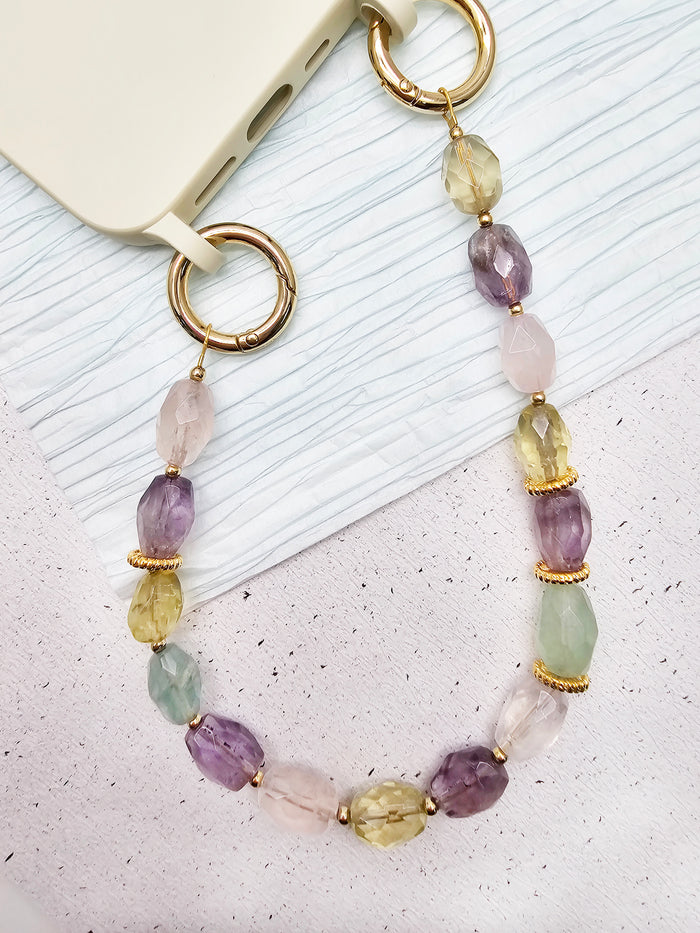 Colormixed Natural  Rose Quartz Citrine Amethyst Phone Strap PC014