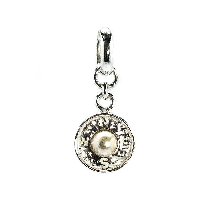 Compass Charm | Sterling Silver Freshwater Pearl Charm