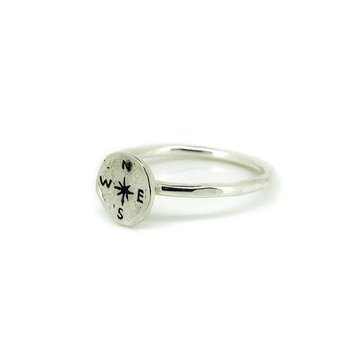 silver ring with compass design great for travellers designed in broome Western Australia