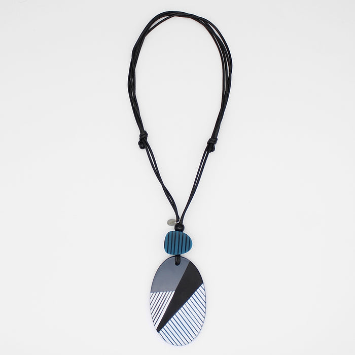 Contemporary Black White and Teal Solene Pendant - Sylca Designs - Chunky Jewelry