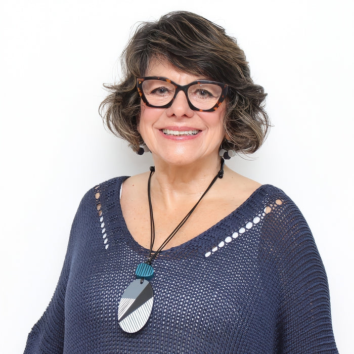 Contemporary Black White and Teal Solene Pendant - Sylca Designs - Chunky Jewelry