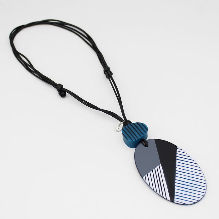 Contemporary Black White and Teal Solene Pendant - Sylca Designs - Chunky Jewelry