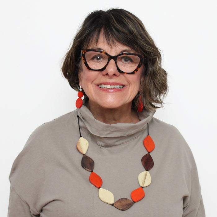Contemporary Wood Bead Orange Necklace - Sylca Designs - Chunky Jewelry