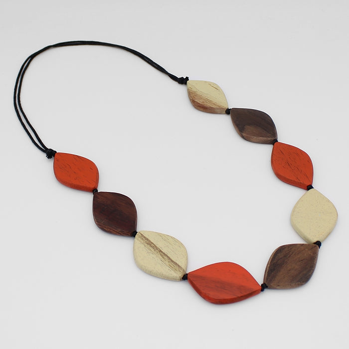 Contemporary Wood Bead Orange Necklace - Sylca Designs - Chunky Jewelry