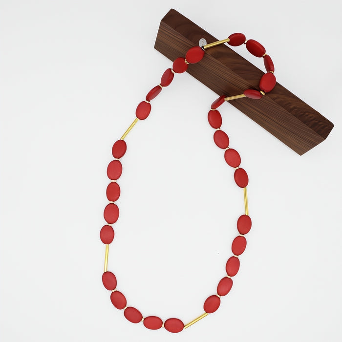 Coral Blair Oval Bead Necklace - Sylca Designs - Chunky Jewelry