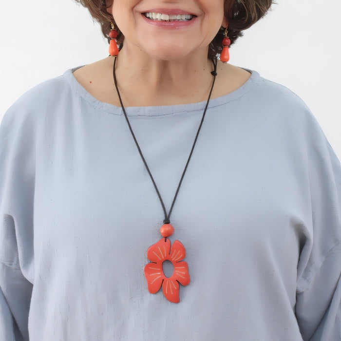 Coral Hibiscus Flower Pendant