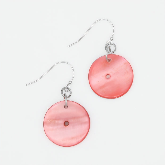 Pair of pink shell earrings on a white background