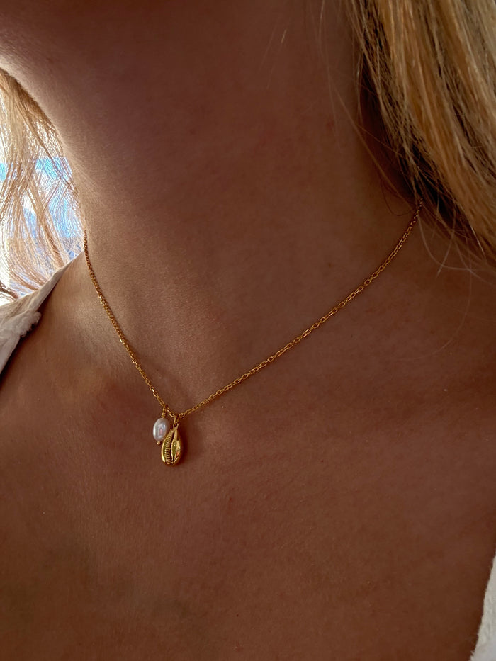 Cowrie Shell Pearl Necklace Gold | Ocean Inspired Jewellery Australia