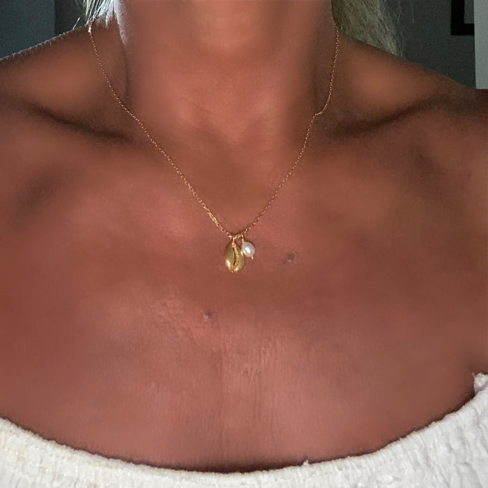 Cowrie Shell Pearl Necklace Gold | Ocean Inspired Jewellery Australia