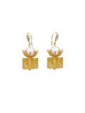 Cylinder Shaped Citrine With Freshwater Pearl Dangle Earrings HE013 - FARRA