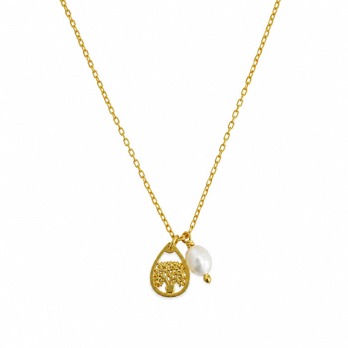 Dainty Boab Tree Pearl Necklace Gold Vermeil with 6mm Freshwater Pearl