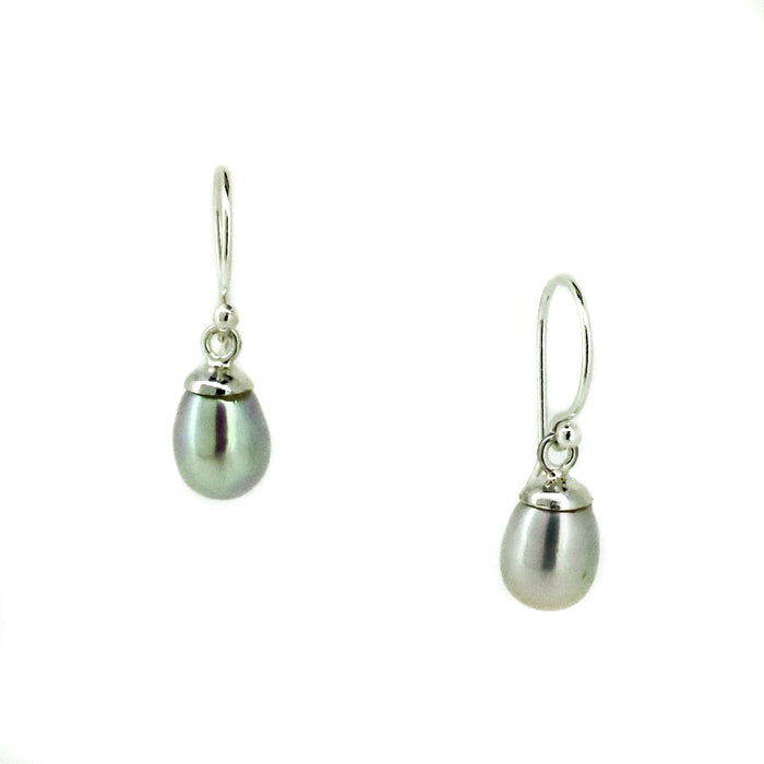dainty silver pearl hook earrings set in sterling silver