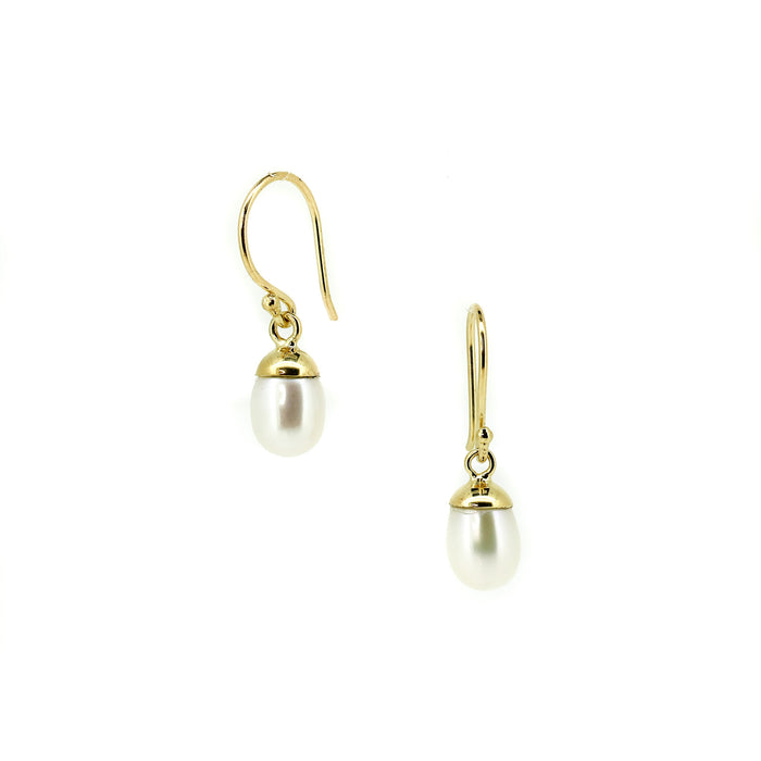 Dainty Drop White Pearl Earrings Gold