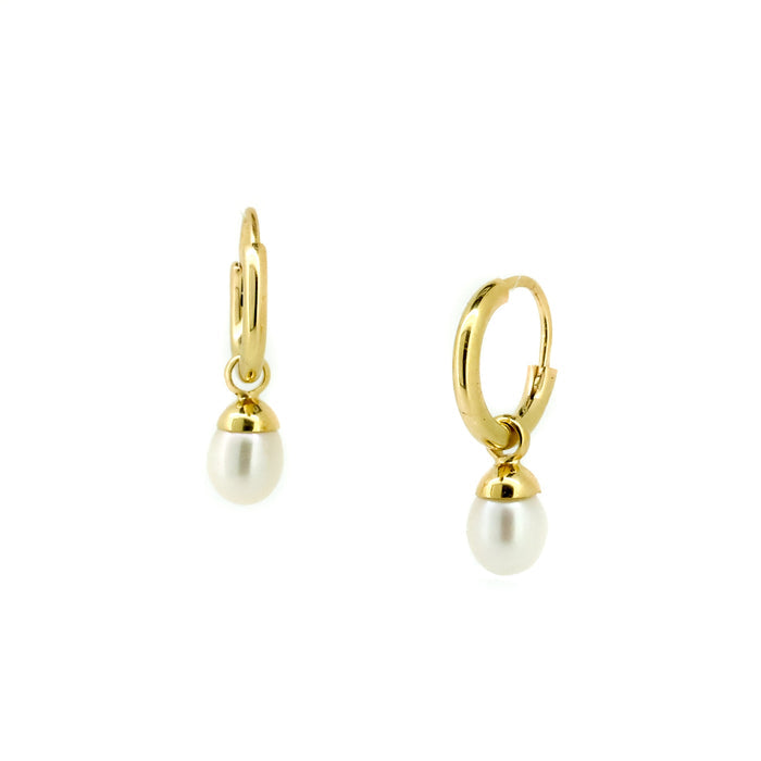 Dainty Eternal Summer pearl sleeper earrings gold with 7mm freshwater pearls designed in Broome Western Australia