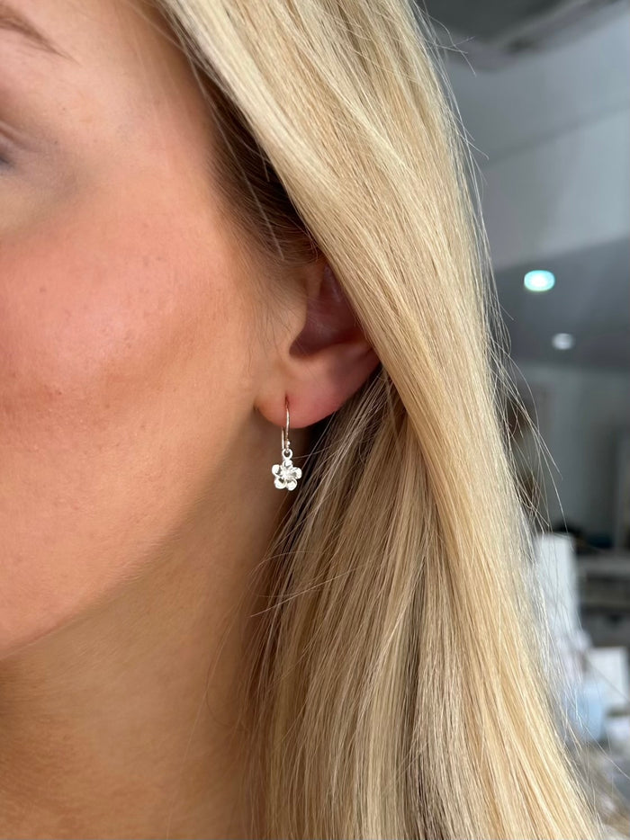 Dainty Frangipani Hook Earrings Silver