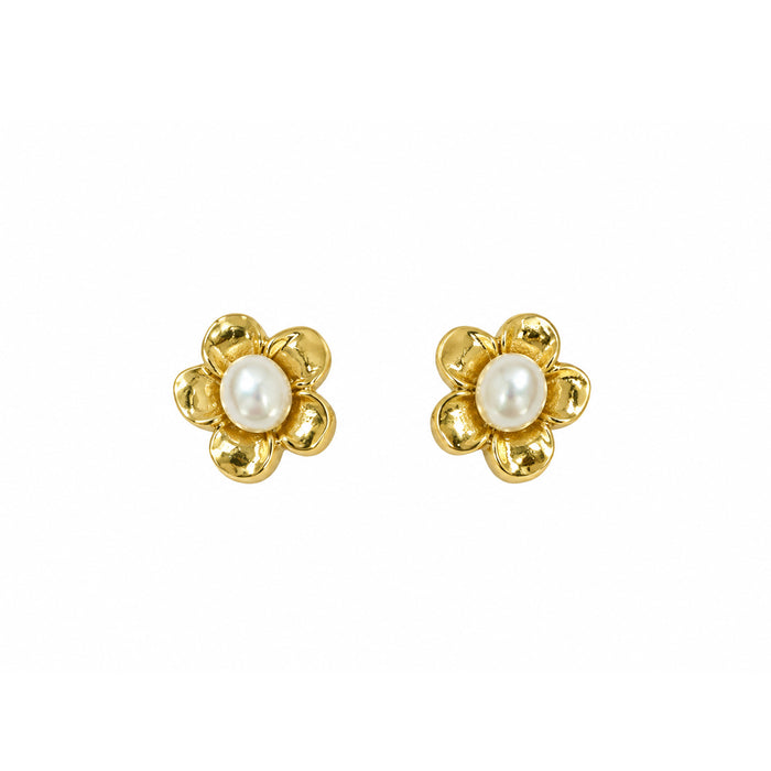 Dainty Frangipani Pearl Studs Gold