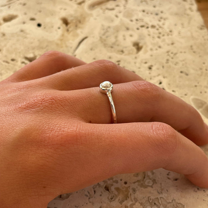 Dainty Glow Pearl Ring Silver | Sterling Silver Pearl Ring Australia