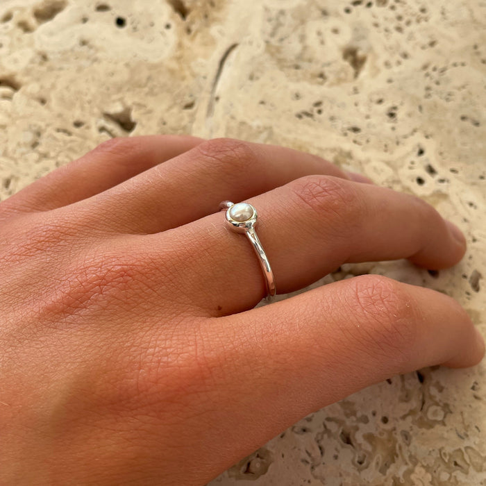 Dainty Glow Pearl Ring Silver | Sterling Silver Pearl Ring Australia