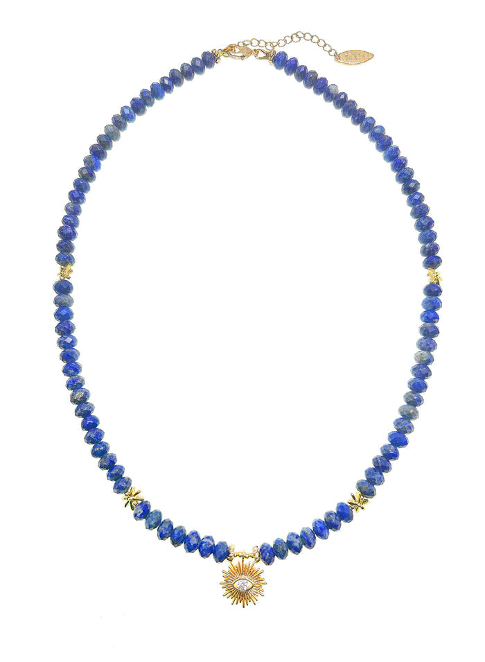 Dainty Lapis with Evil Eye Pendant Necklace JN026 - FARRA