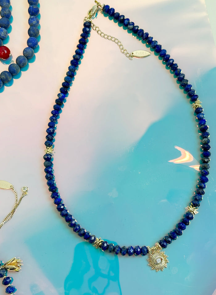 Dainty Lapis with Evil Eye Pendant Necklace JN026 - FARRA