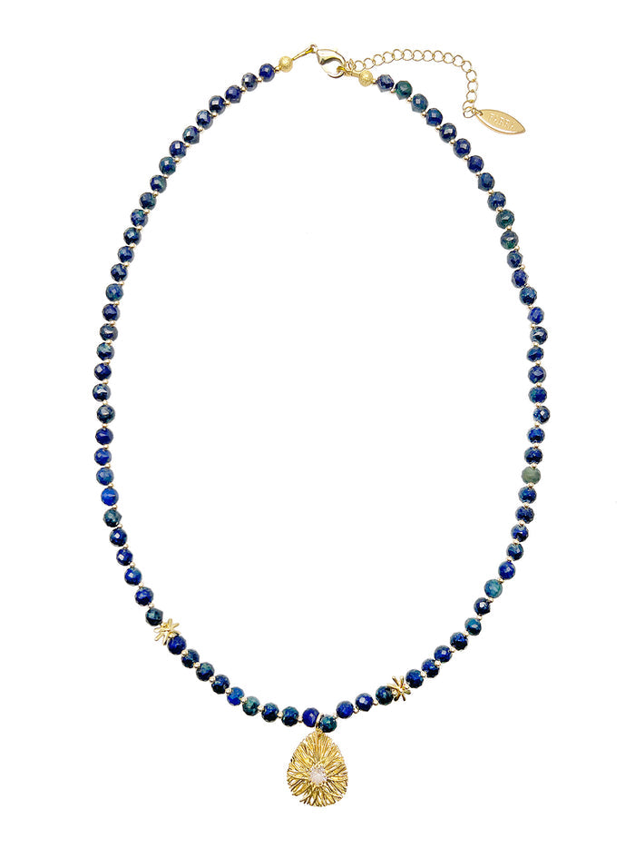 Dainty Lapis with Zircon Inset Pendant Necklace JN024 - FARRA
