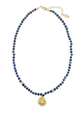 Dainty Lapis with Zircon Inset Pendant Necklace JN024 - FARRA