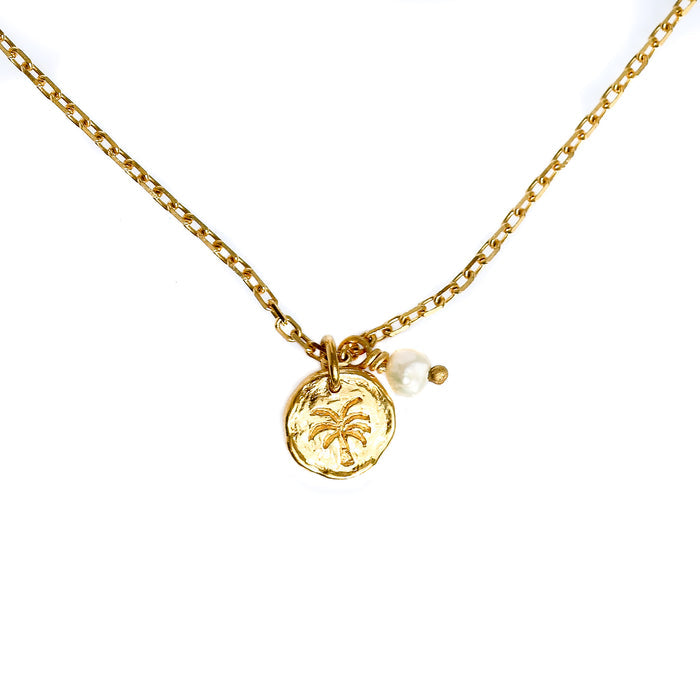 “Dainty palm tree gold vermeil necklace designed in Broome Western Australia”