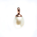 A white pearl pendant with a rose gold cap and loop