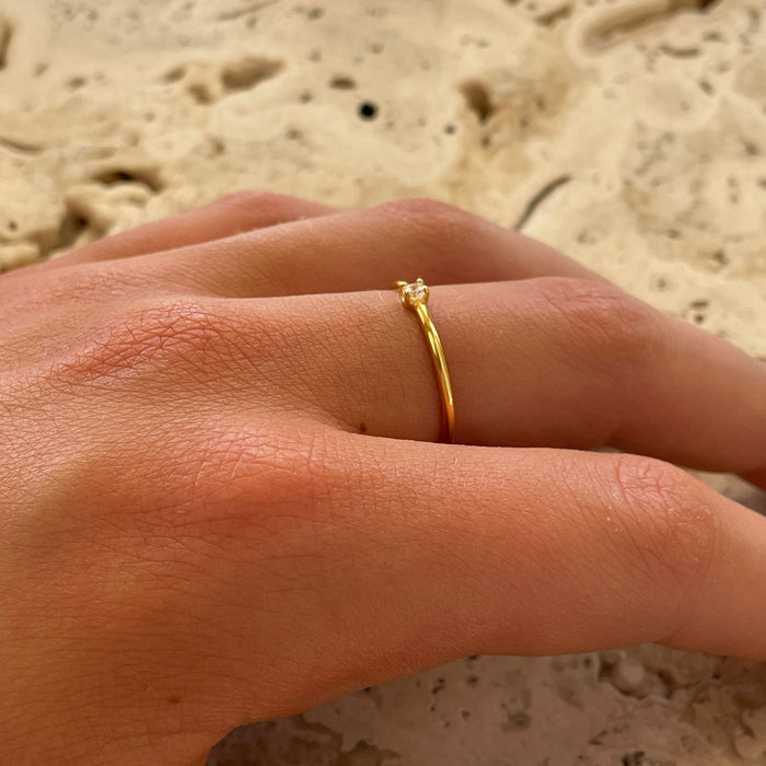 Dainty Zirconia Ring Gold crafted in premium gold vermeil over sterling silver featuring a sparkling cubic zirconia stone.