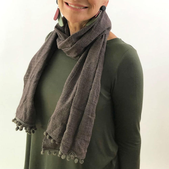 Dark Chocolate Pom-Pom Scarf - Sylca Designs - Chunky Jewelry