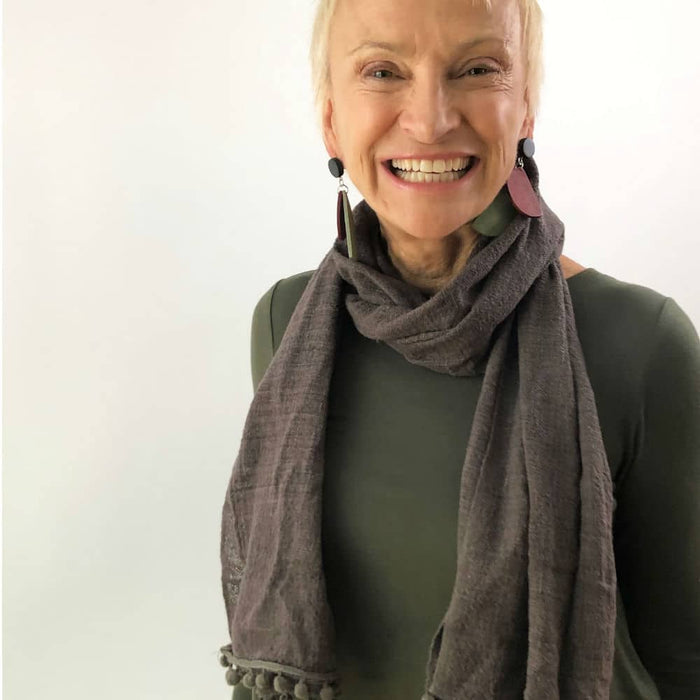 Dark Chocolate Pom-Pom Scarf - Sylca Designs - Chunky Jewelry