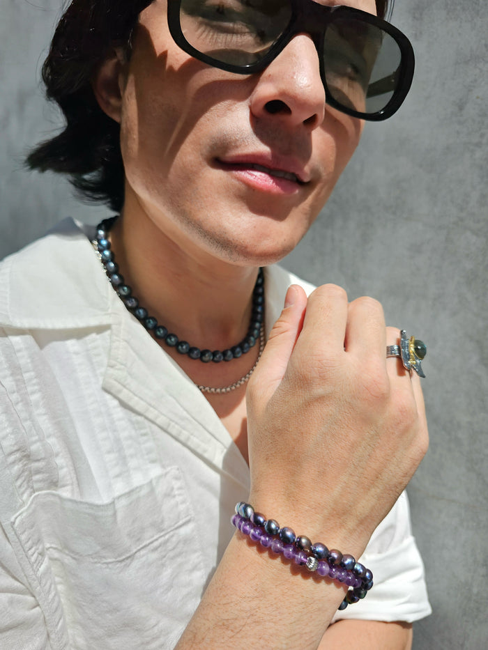 Deep Purple Freshwater Pearls Mens Necklace MEN02