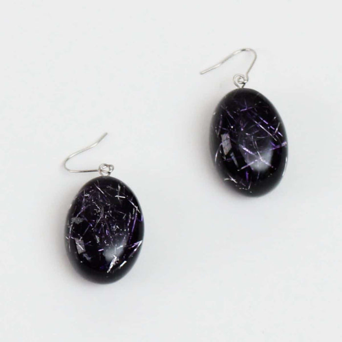 Deep Purple Speckled Oval Thea Earring - Sylca Designs - Chunky Jewelry