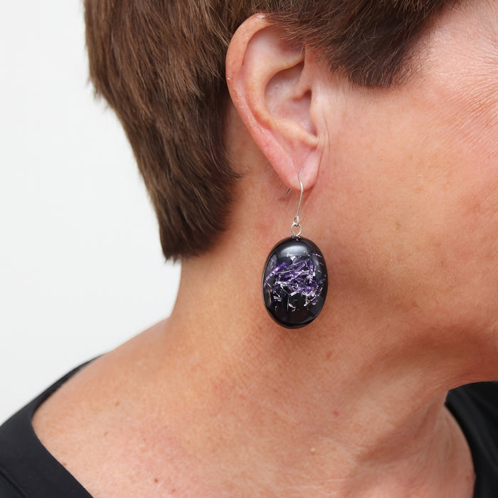Deep Purple Speckled Oval Thea Earring - Sylca Designs - Chunky Jewelry