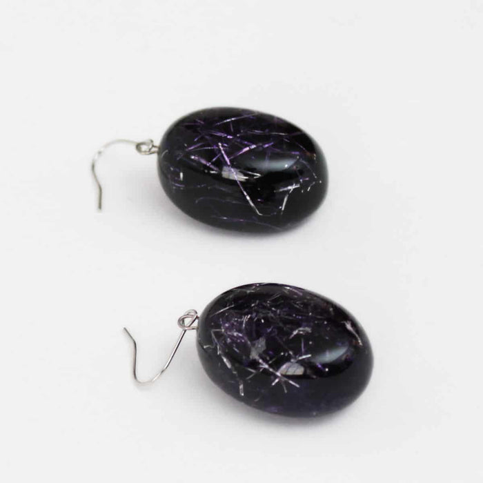 Deep Purple Speckled Oval Thea Earring - Sylca Designs - Chunky Jewelry