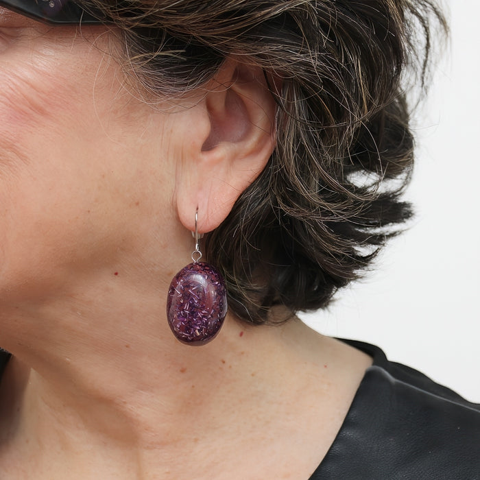 Deep Red Speckled Oval Thea Earring - Sylca Designs - Chunky Jewelry