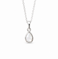 Dew Drop Mother of Pearl Pendant in sterling silver featuring a genuine mother of pearl teardrop gemstone on a fine silver chain.