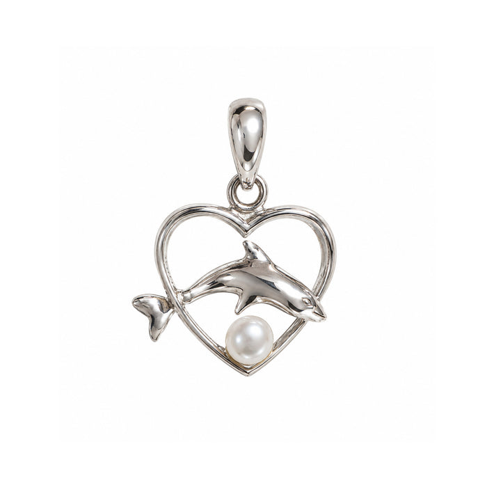 Dolphin Heart Pearl Pendant in sterling silver with 4mm freshwater pearl