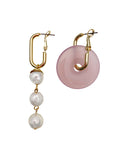 Donut Rose quartz with Freshwater Pearls Asymmetric Earrings EE030 - FARRA